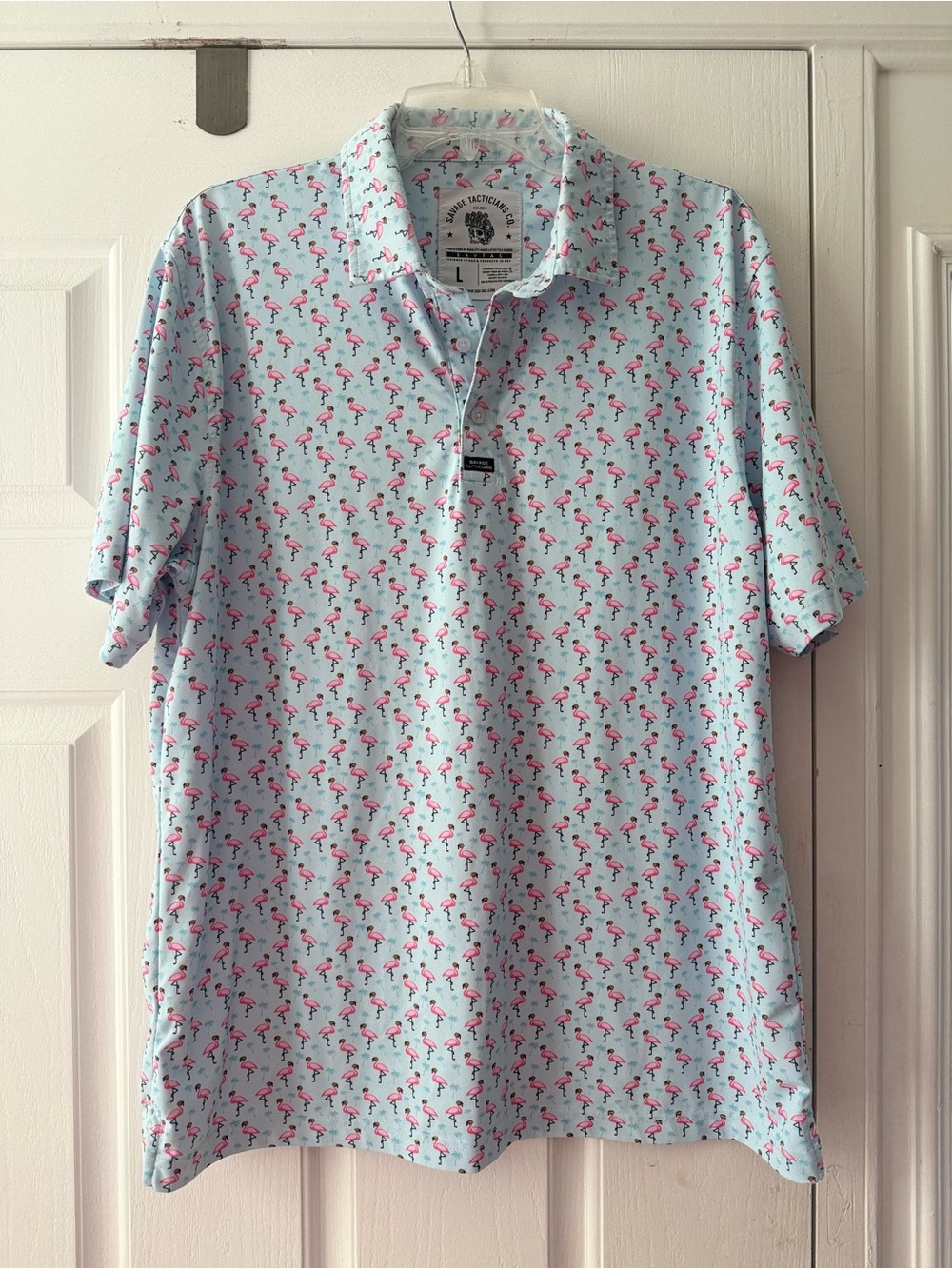 Savage Tactician’s Men’s Light Blue Flamingo Polo